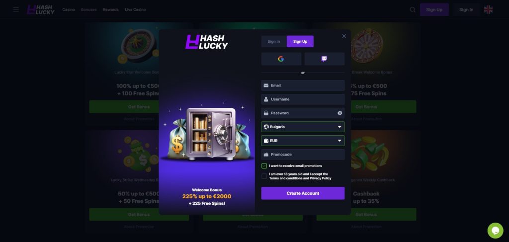 HashLucky Casino Registration Process 11